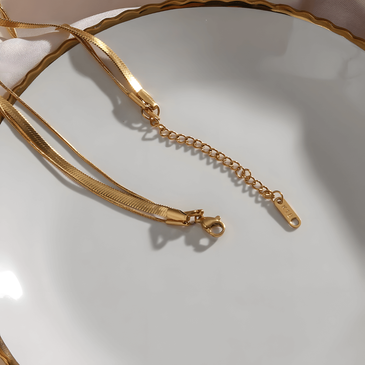 Colar Celina Trio Camadas Malha Banhado a Ouro 18k 3