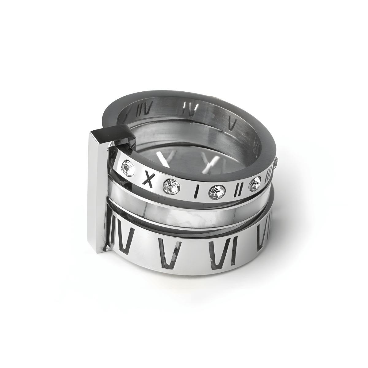 Anel Triplo Algarismo Romano Prata