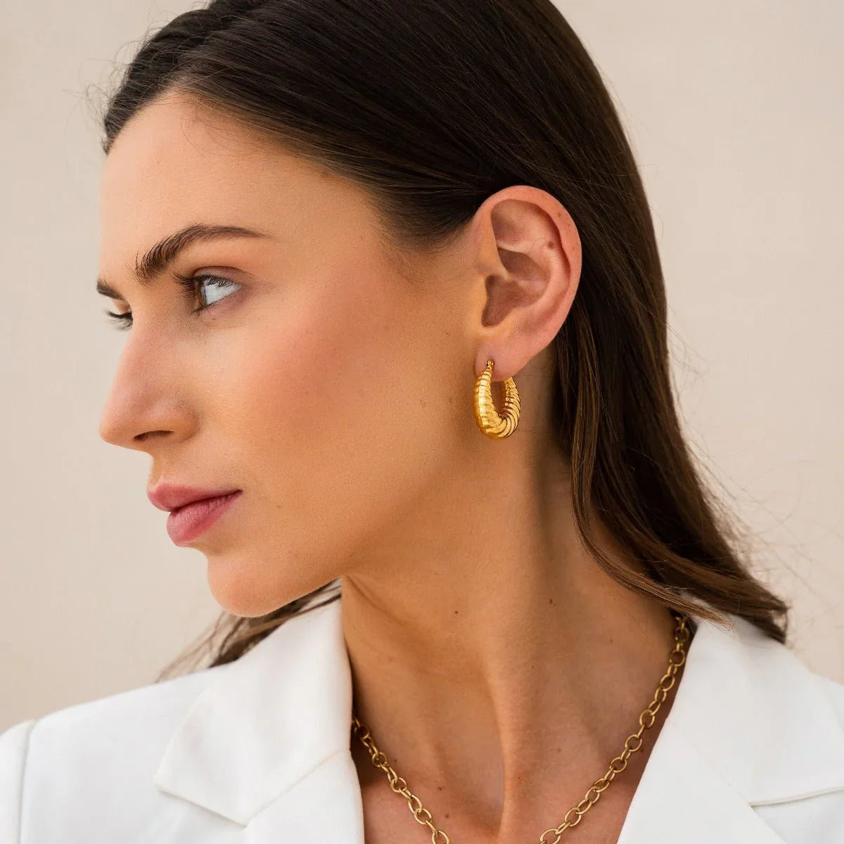 Brinco de Argola Croissant Banhado em Ouro 18k