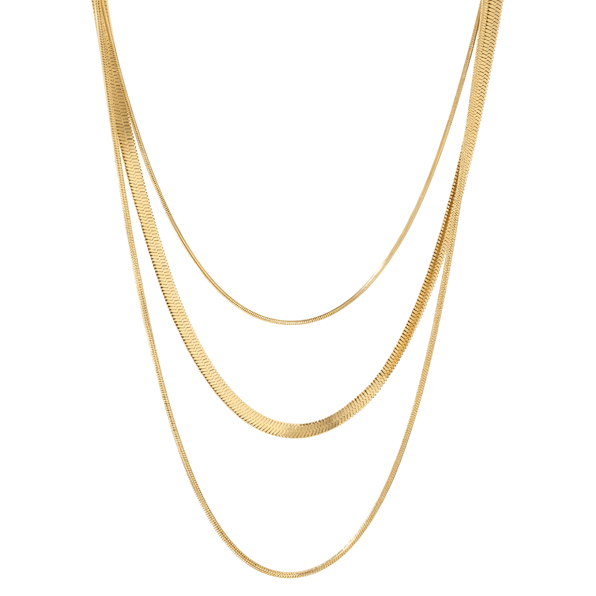 Colar Celina Trio Camadas Malha Banhado a Ouro 18k